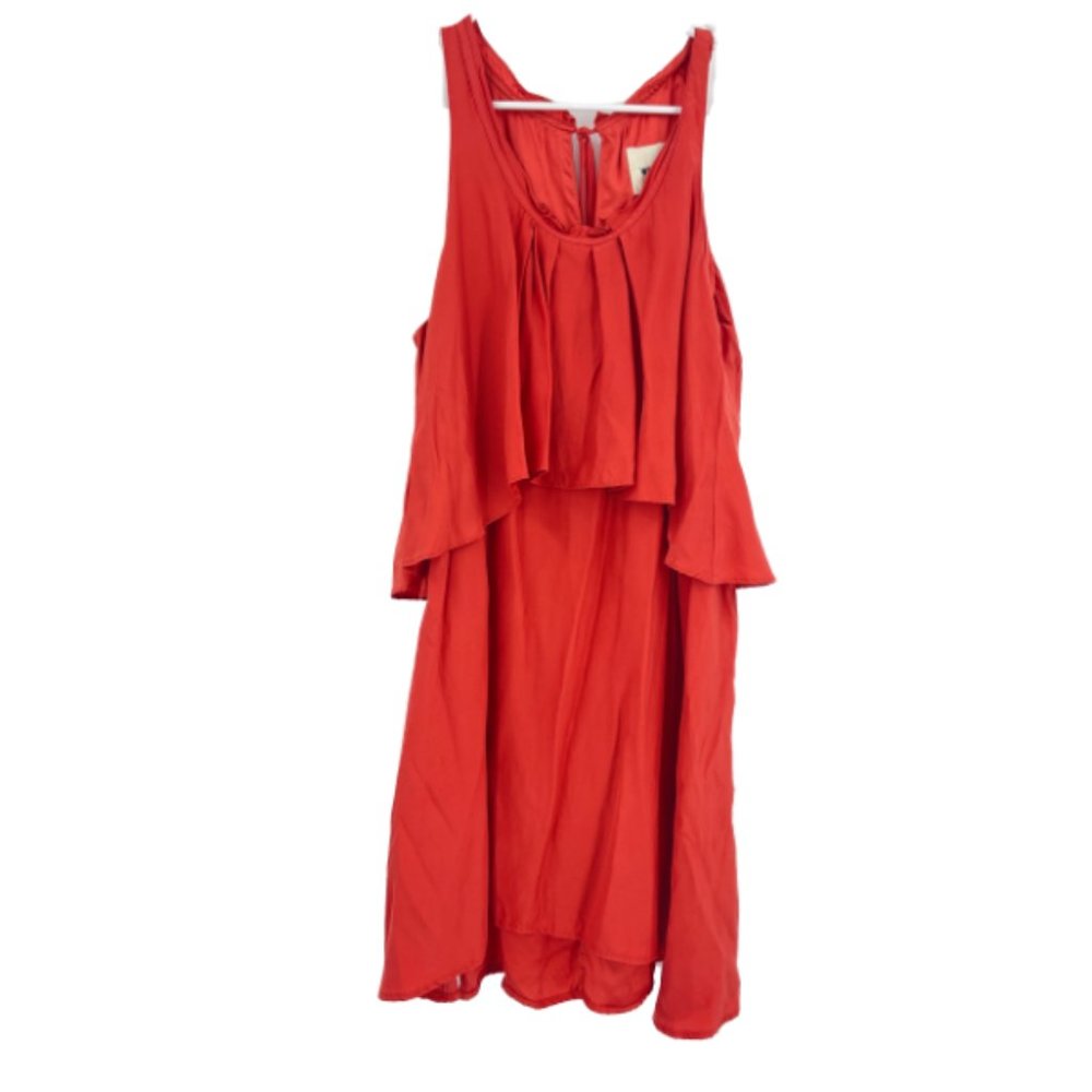 Whit Dress Red Sleeveless Pleated Layered Scoop Neck Back Keyhole Silk Size 4